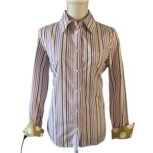 BODEN Striped Button Down Shirt w/ Contrasting Cuffs